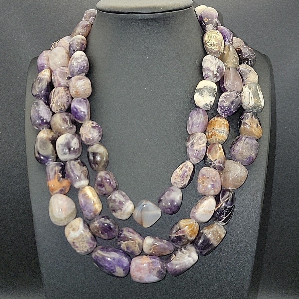 2385 Cts Dream Amethyst 3 Strand Natural Stone Gemstone Oval Beaded Necklace